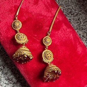 Elegant Gold and Red Dangle Earrings